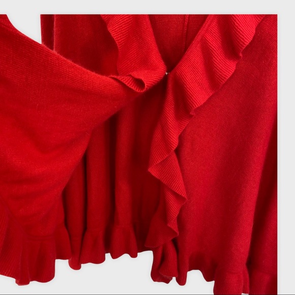 Boston Proper Super Soft Red Ruffle Knit Poncho Shawl Sweater One Size - Picture 3 of 5
